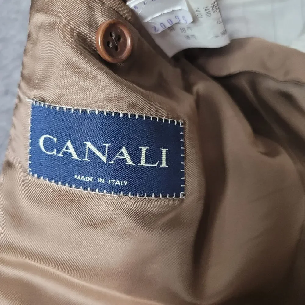 Canali Blazer Mens Size  L Wool 3 Buttons Brown Houndstooth Check Tweed Coat